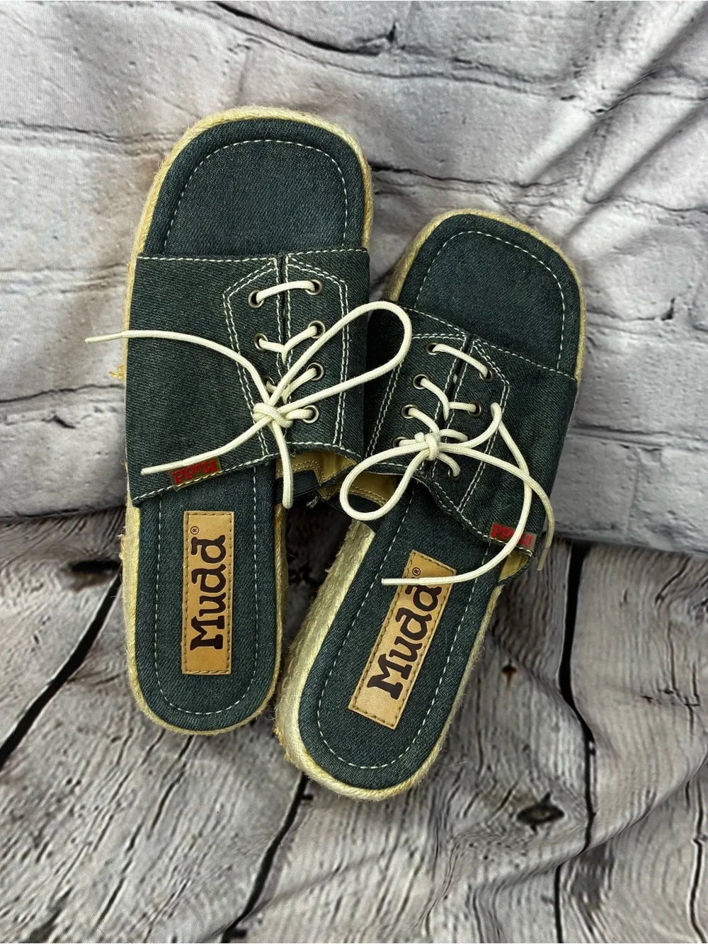 VTG Y2K Mudd Street Style Chunky Platform Tie Front Denim Espadrille Sandals 8.5